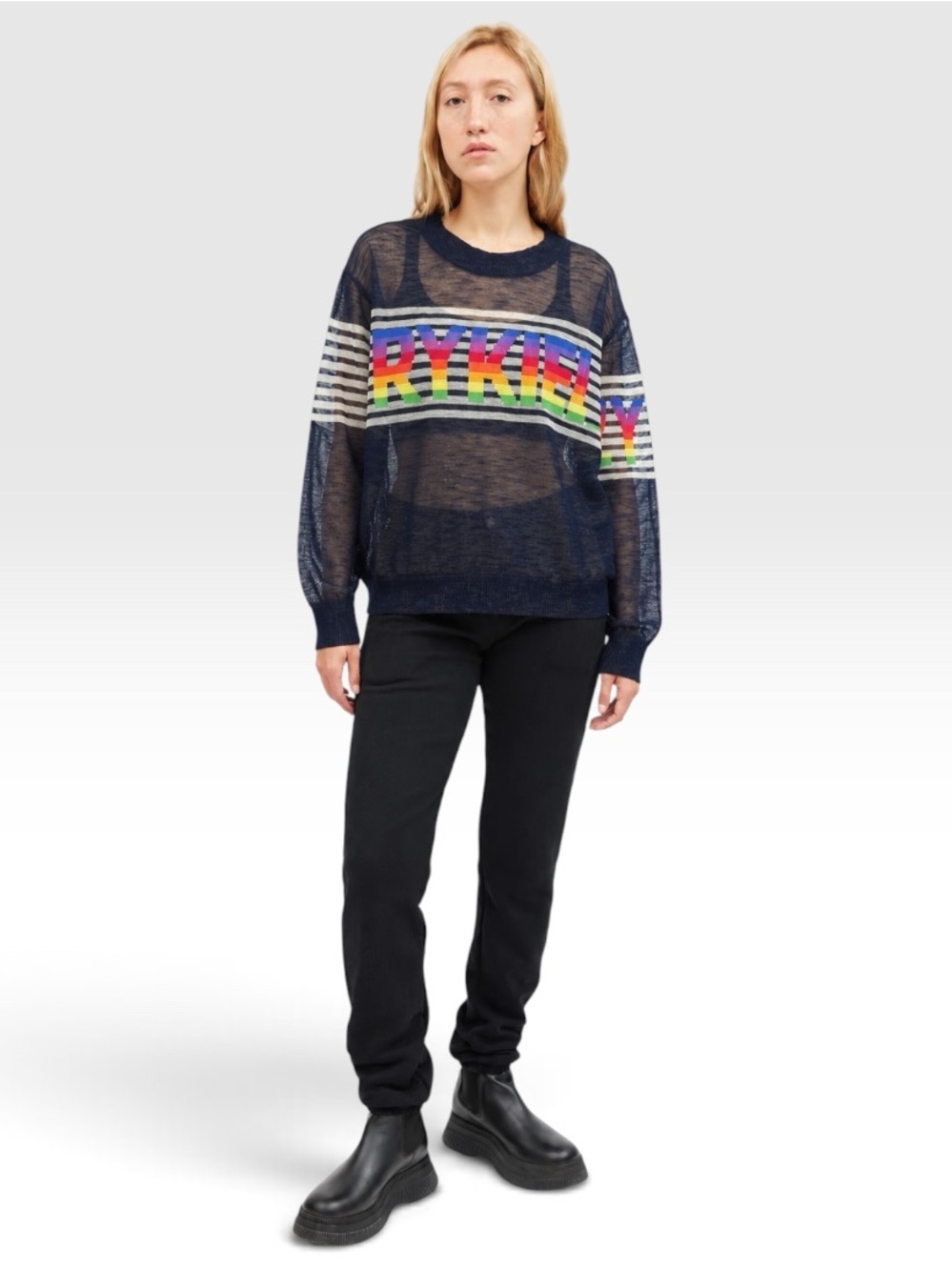 Sonia Rykiel Striped Logo Sheer-Knit Limited Edition Jumper L